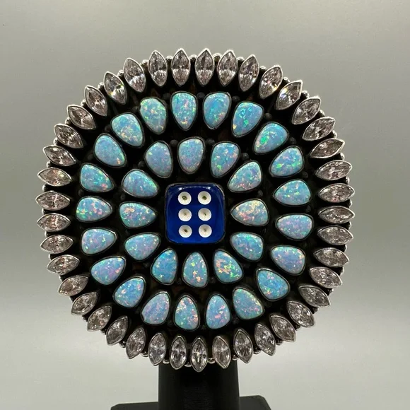 ‼️ MASSIVE ‼️ CZ Blue Opal Dice 🎲 Sterling Silver 925 Handmade Ring Southwestern - Picture 7 of 13